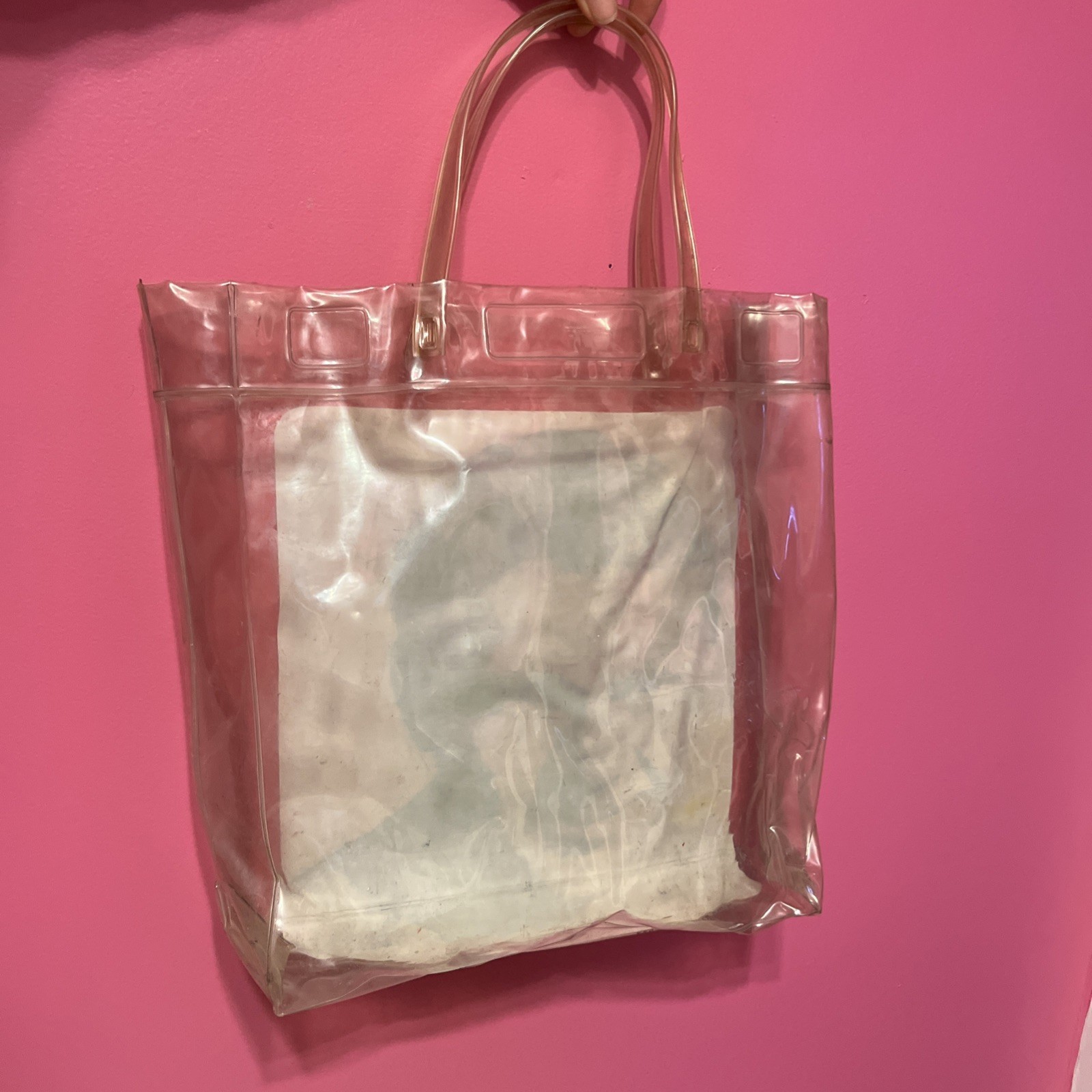 Vintage 60s Mod Steve McQueen PVC Vinyl Alger Creations Clear Tote Bag USA MCM