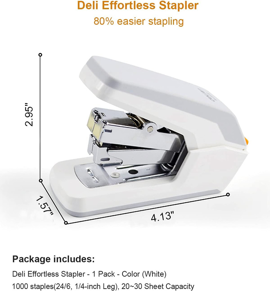 Effortless Standard Desktop Stapler, One Finger Touch Stapling, Easy to Load Erg
