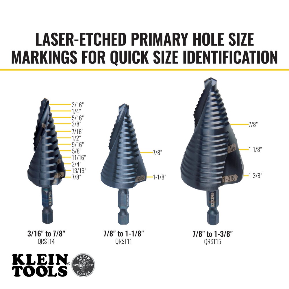 Klein Tools QRSTSPRO Premium Electrician's Quick Release Step Bit Set, 3 Piece
