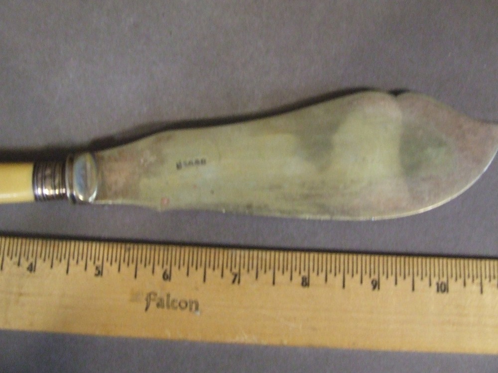 ANTIQUE ANTIQUE CELLULOID SILVERPLATED ENGLISH 2 PC EMBOSSED SERVICE FORK KNIFE