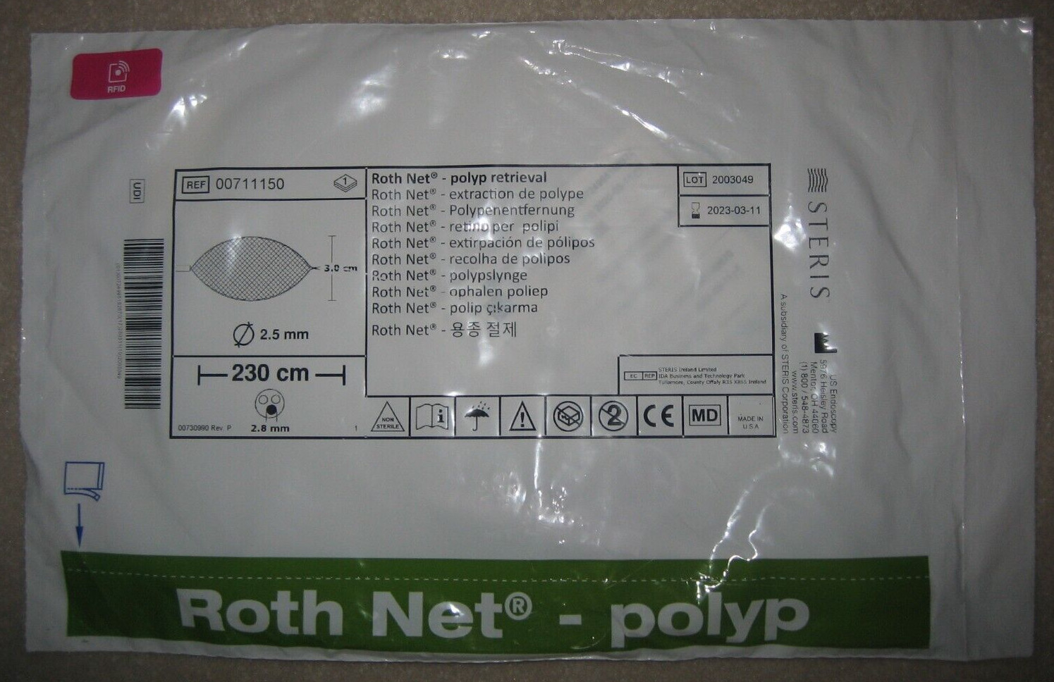 US Endoscopy 00711150 00711151 Roth Net Polyp Retrieval 230cm Exp 2025-12-13