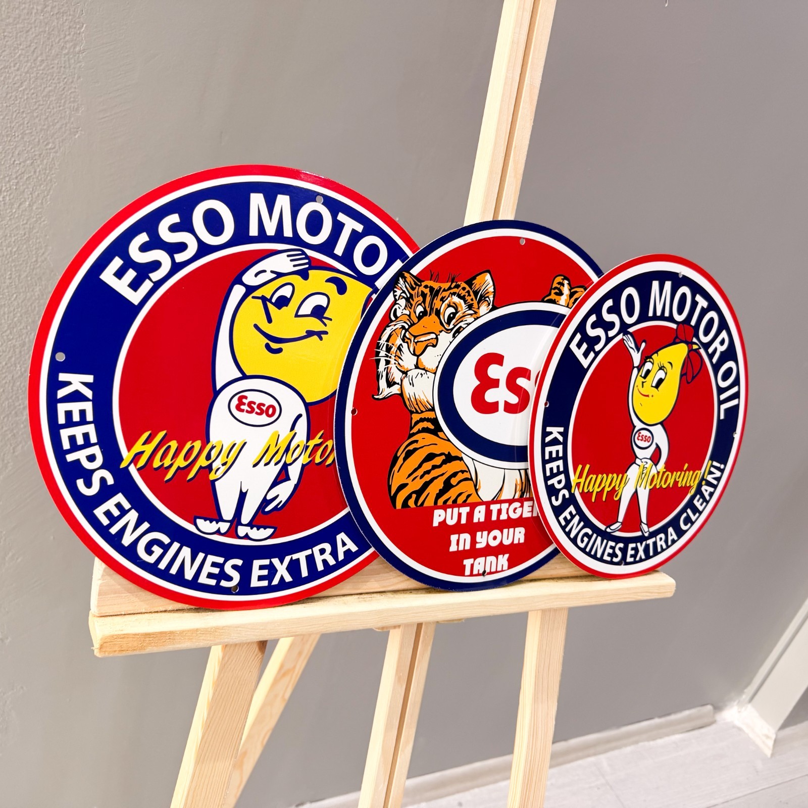 Esso Motor Oil Vintage Metal Sign Set of 3 – 30 cm / 11.8” Petrol Decor