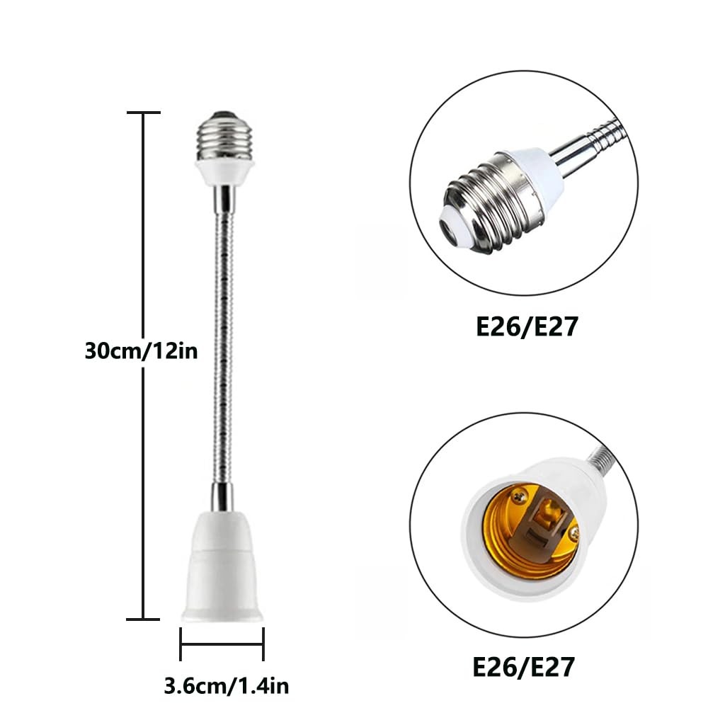 E26/E27 Light Socket Extender Adapter, 30cm/12 inch Bulb White