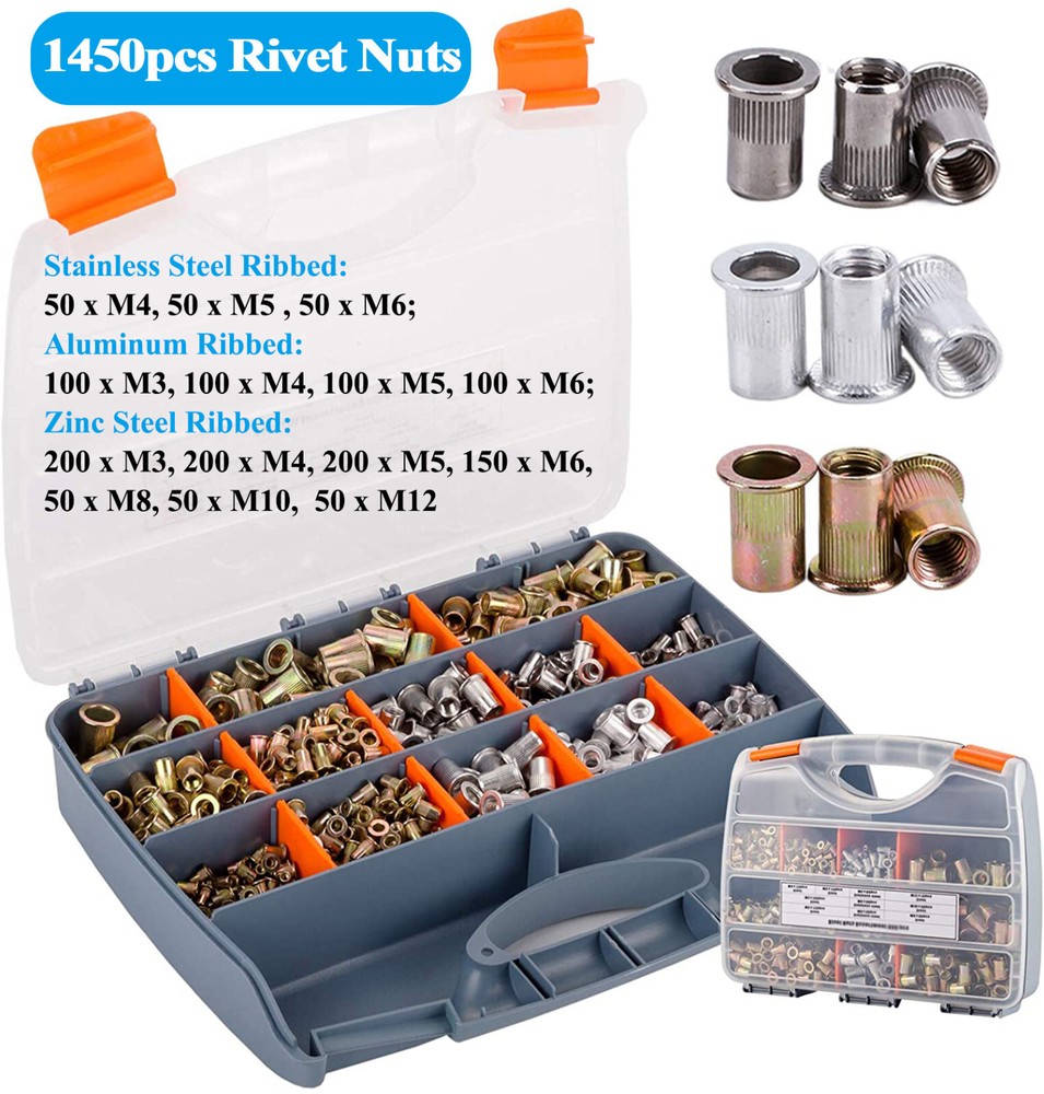 1510PC Rivet Nut Gun Kit Rivnut Setting Tools Nut Setter Tool Hand Blind Riveter