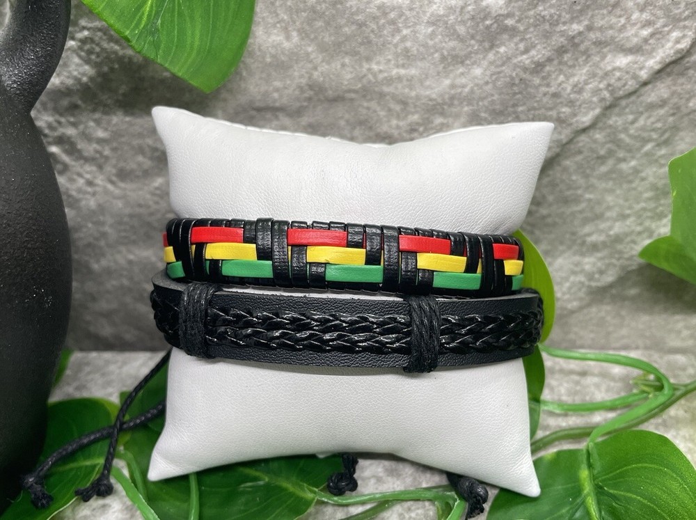 2 PC Leather Bracelet Stackable Adjustable Tie New Free Ship B2849