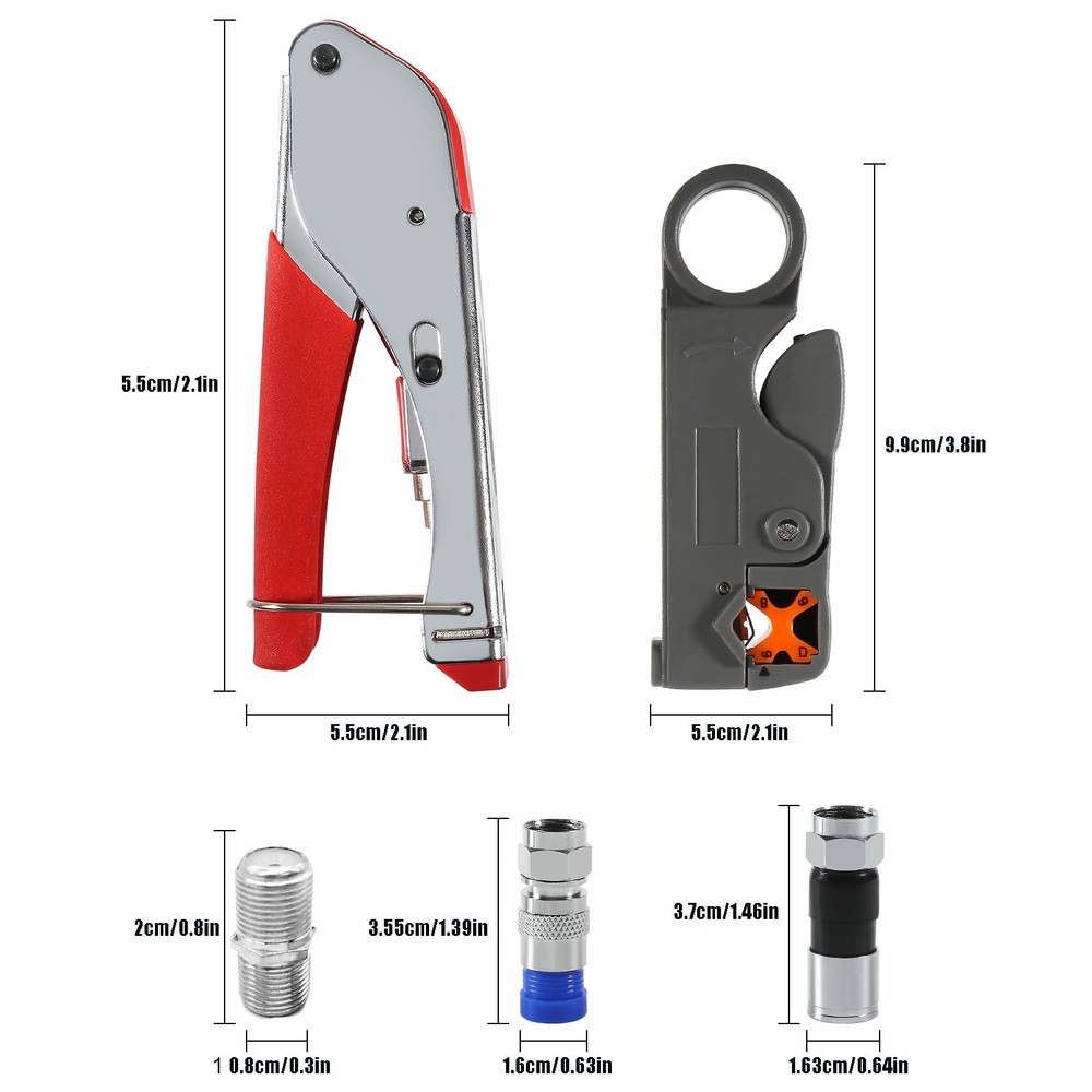 AEDIKO Coaxial Compression Tool Kit Coax Cable Crimper Wire Stripper with Red