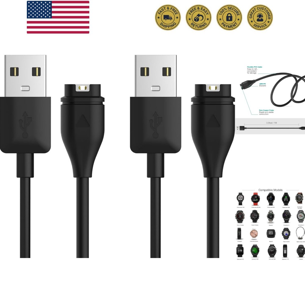 Charger Cable Compatible with Garmin Watch - 2 Pack - 1M