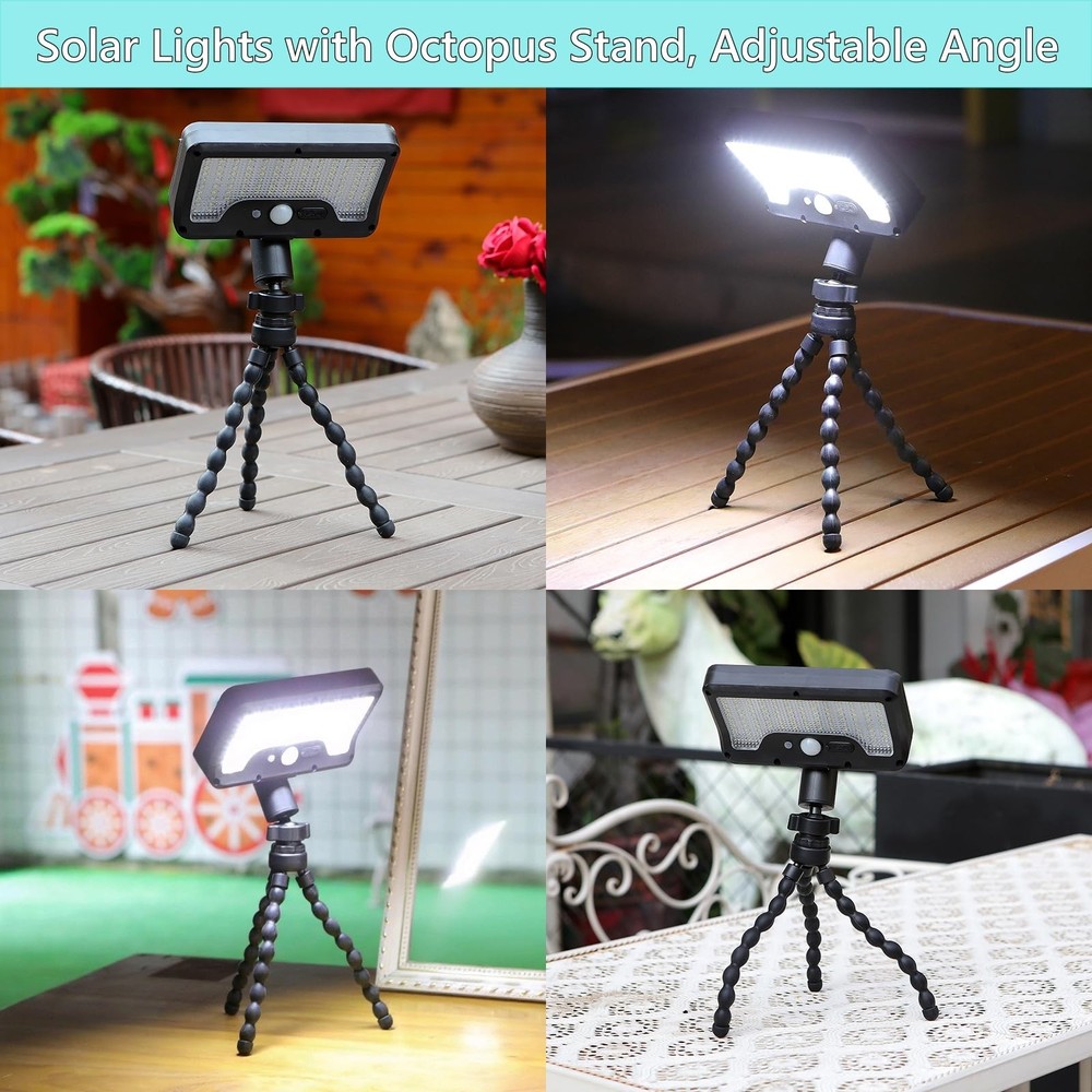 Solar Motion Sensor Flood Lights Outdoor with Flexible Octopus Tripod - 2 Pack