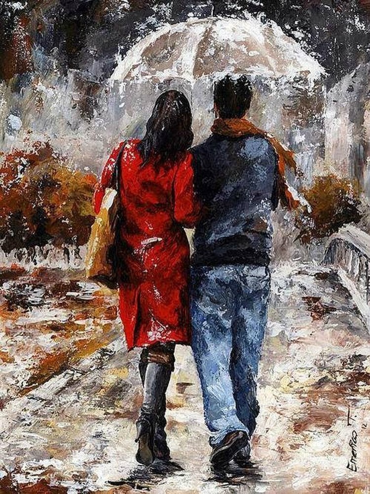 Chart Needlework Embroidery Counted Cross Stitch Pattern - Walking in the Rain
