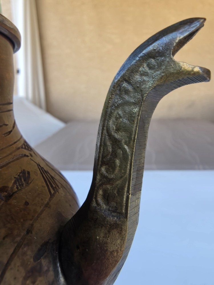 Antique Tinned Copper Ewer Hand Hammered Islamic Middle Eastern Pitcher