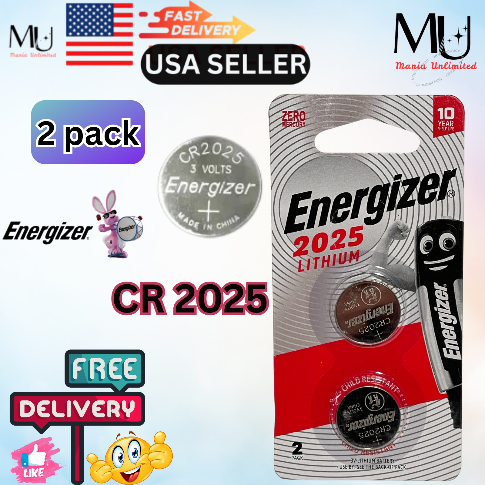2 Pack Energizer CR2025 Fresh Stock  3V LITHIUM Battery DL2025 ECR2025 EXP 2033+