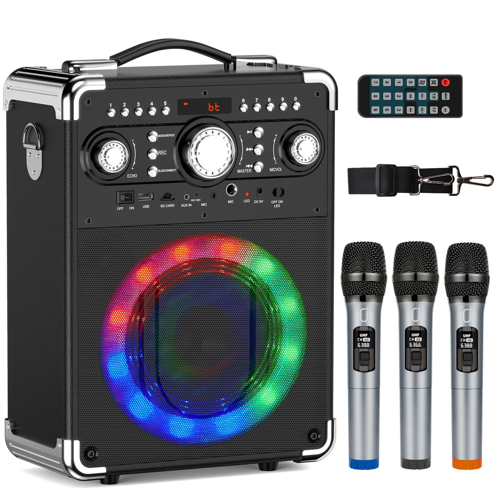 Home Karaoke Machine BT 5.0 +3 Wireless Microphone with Dynamic Lights +Remote