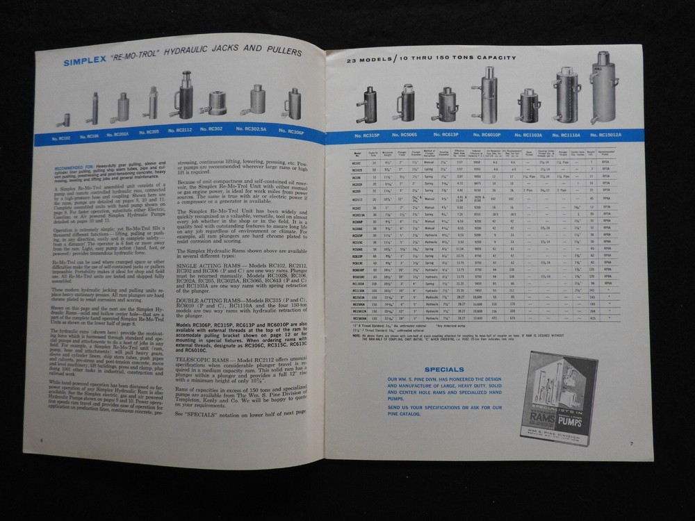 1966 Templeton Kenly & Co Simplex Jacks & Pullers Engineering Brochure Broadview