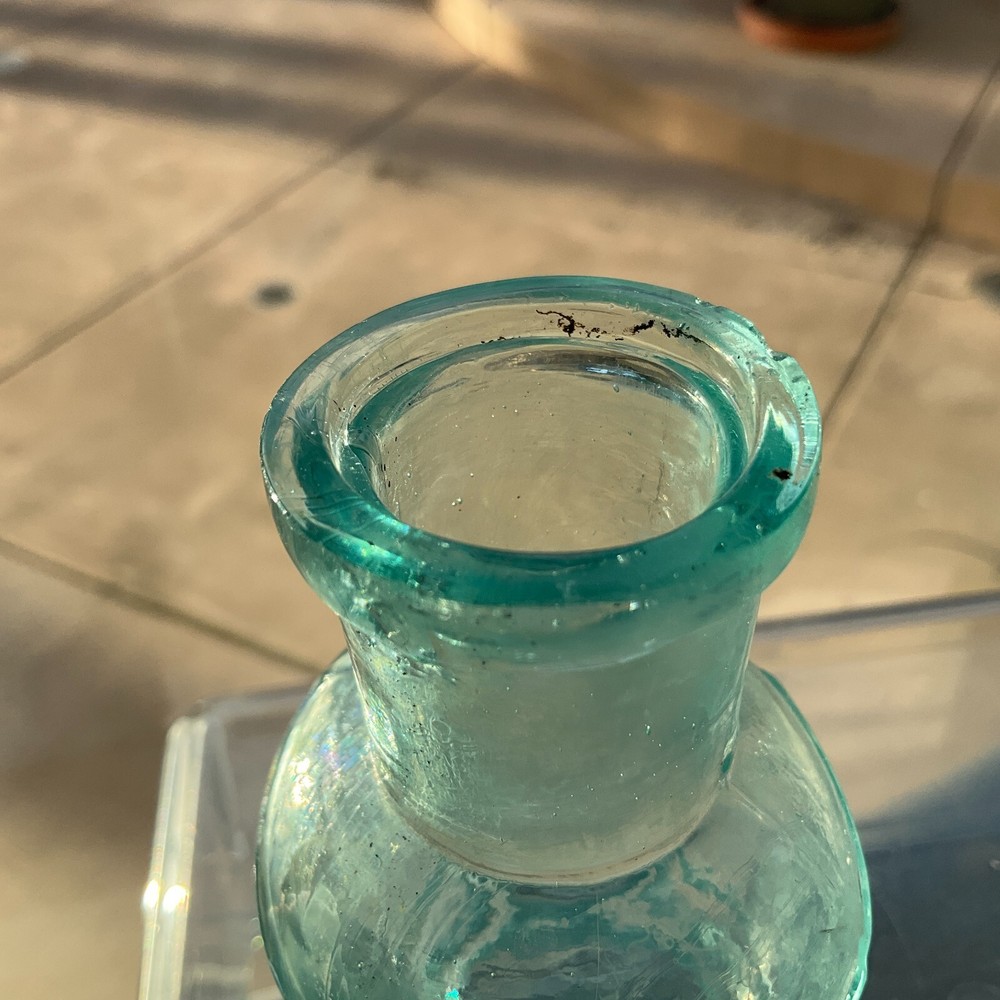 UNIQUE SHAPE RESTORFF & BETTMANN NY 1880s BOOT BLACKING BOTTLE HAND BLOWN