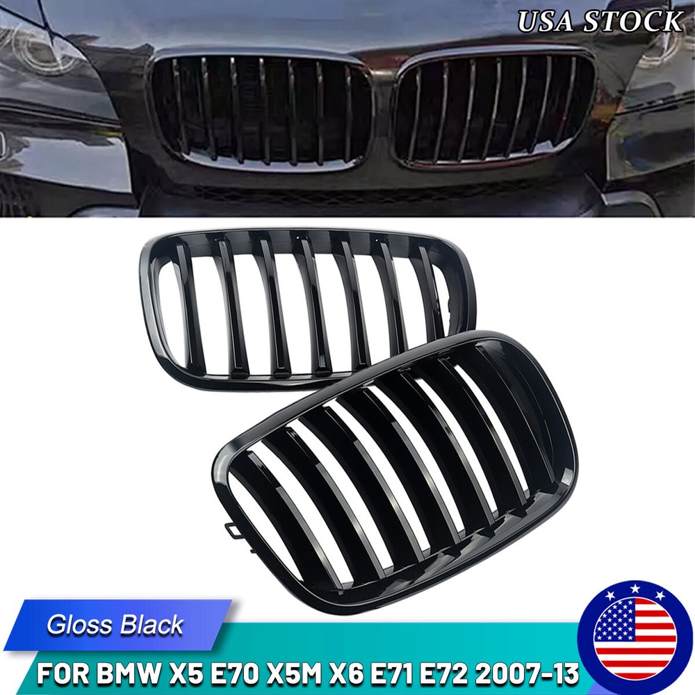 Front Gloss Black Kidney Grill For BMW X5 E70 X5M X6 E71 E72 xDrive35i/50i 07-13