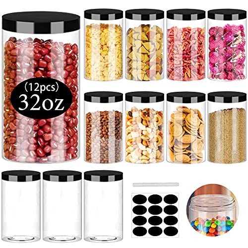 Clear Plastic Jars 32oz 12Pack Big Round PET Plastic Containers 32OZ 12Pack