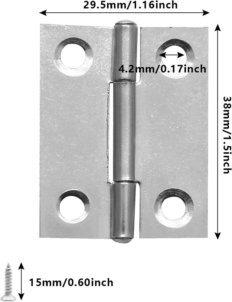 Durable 1.5" Mini Hinges - 6-Pack Rust-Resistant Craft & Cabinet Hinges