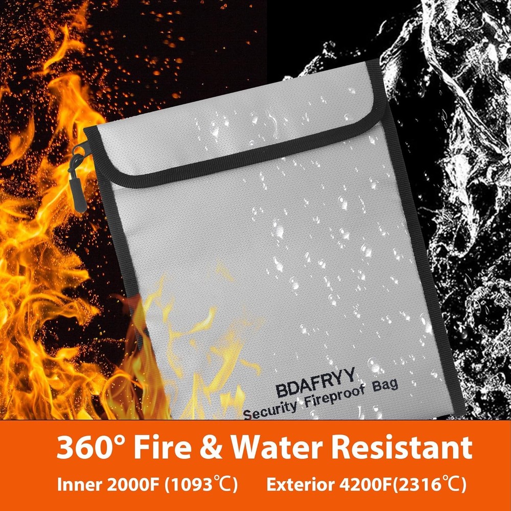 3 Pcs Fireproof Waterproof Money Important Document Bag(2000℉),Fire Proof Bag