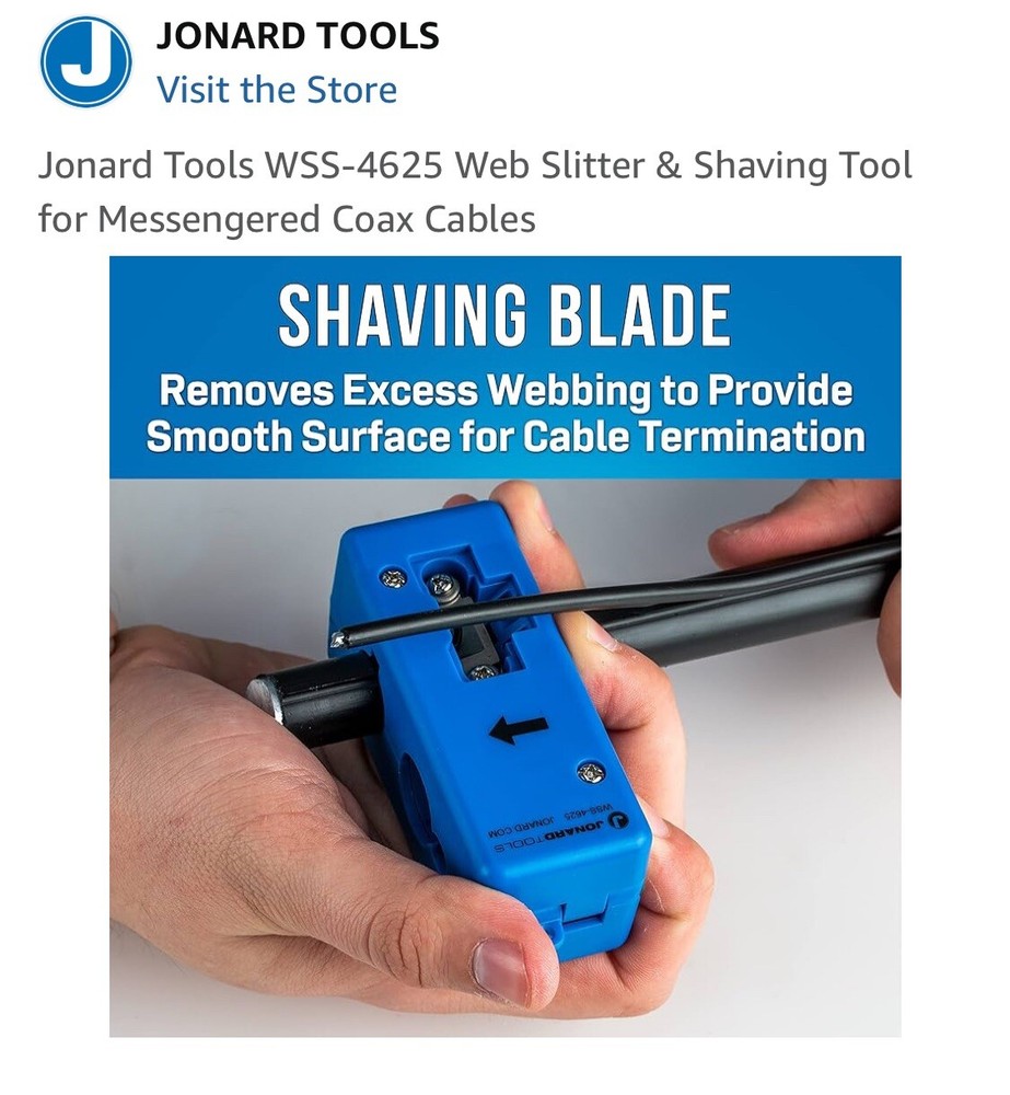 Jonard Tools WSS-4625 Web Slitter & Shaving Tool for Messengered Coax Cables