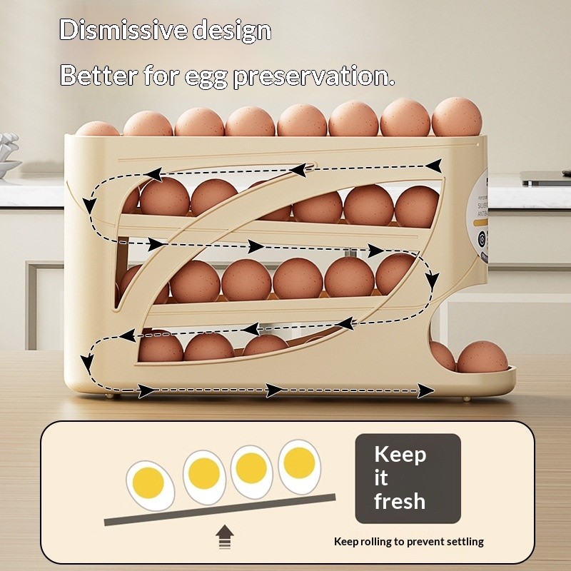 Egg storage box, kitchen multi-layer inclined mouth automatic egg roller