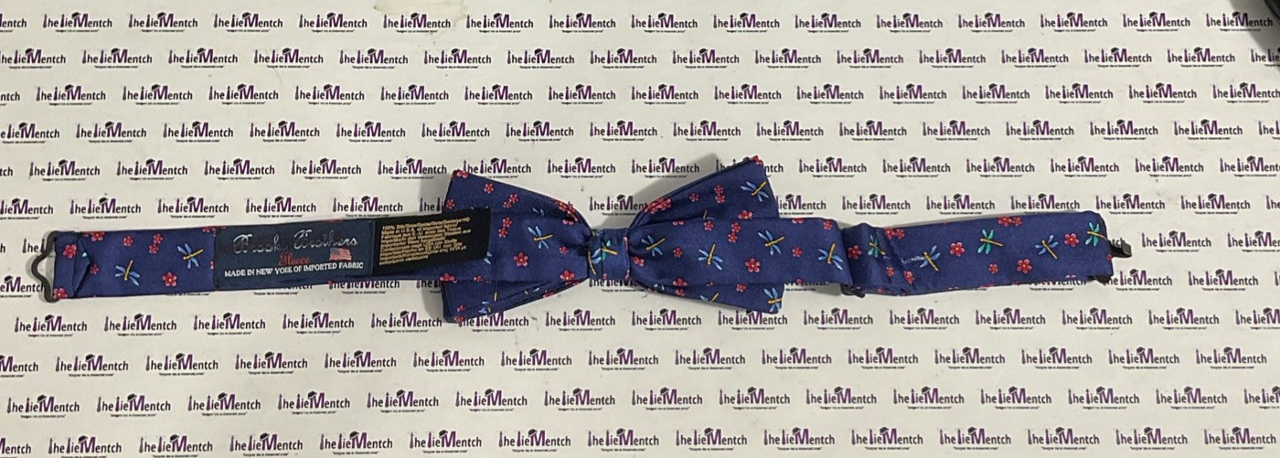 BROOKS BROTHER Silk Boys Navy Dragonfly Design Pre-Tied Bow Tie(New-Minor Flaws)