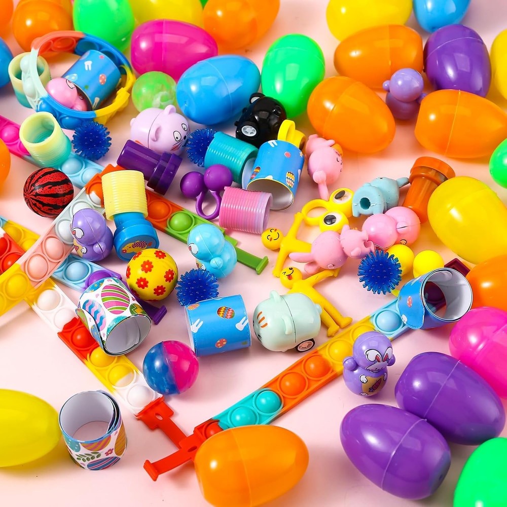 60PCS Prefilled Easter Eggs with Toys Inside, Easter Basket Eggs Filled Stuff...