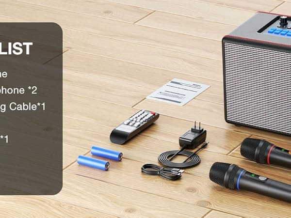Karaoke Machine with Two Wireless Microphones, Portable Bluetooth Speaker-New!!!