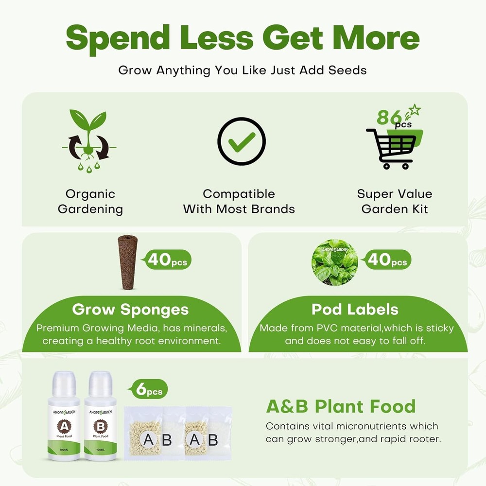 86PCS Hydroponic Growing Kit - Indoor Herb Pods with Nutrient Solution