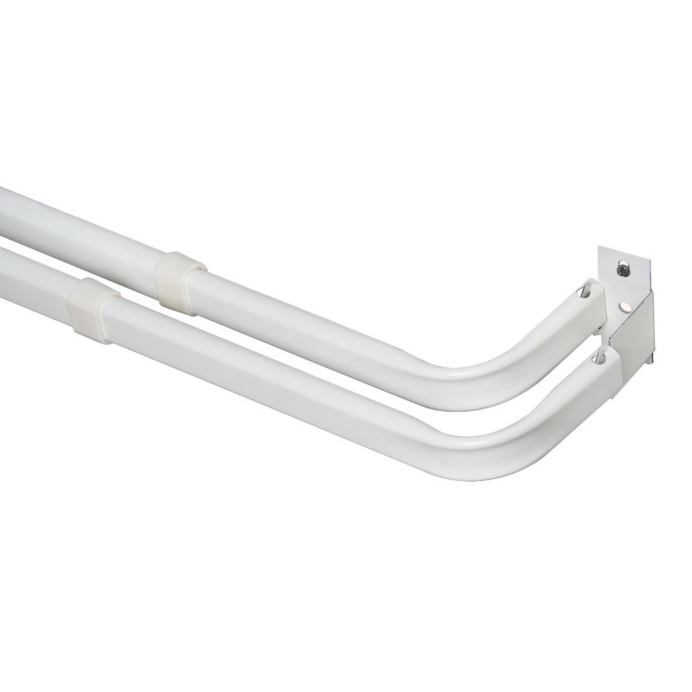 2-Pack White Adjustable Double Curtain Rod Wrap Around Metal Basic 28 to 48 Inch