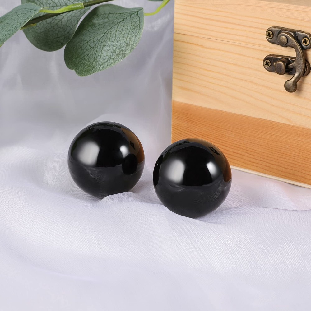 Learay 2PCS Black Obsidian Baoding Balls, Chinese Health Exercise Massage Bal...