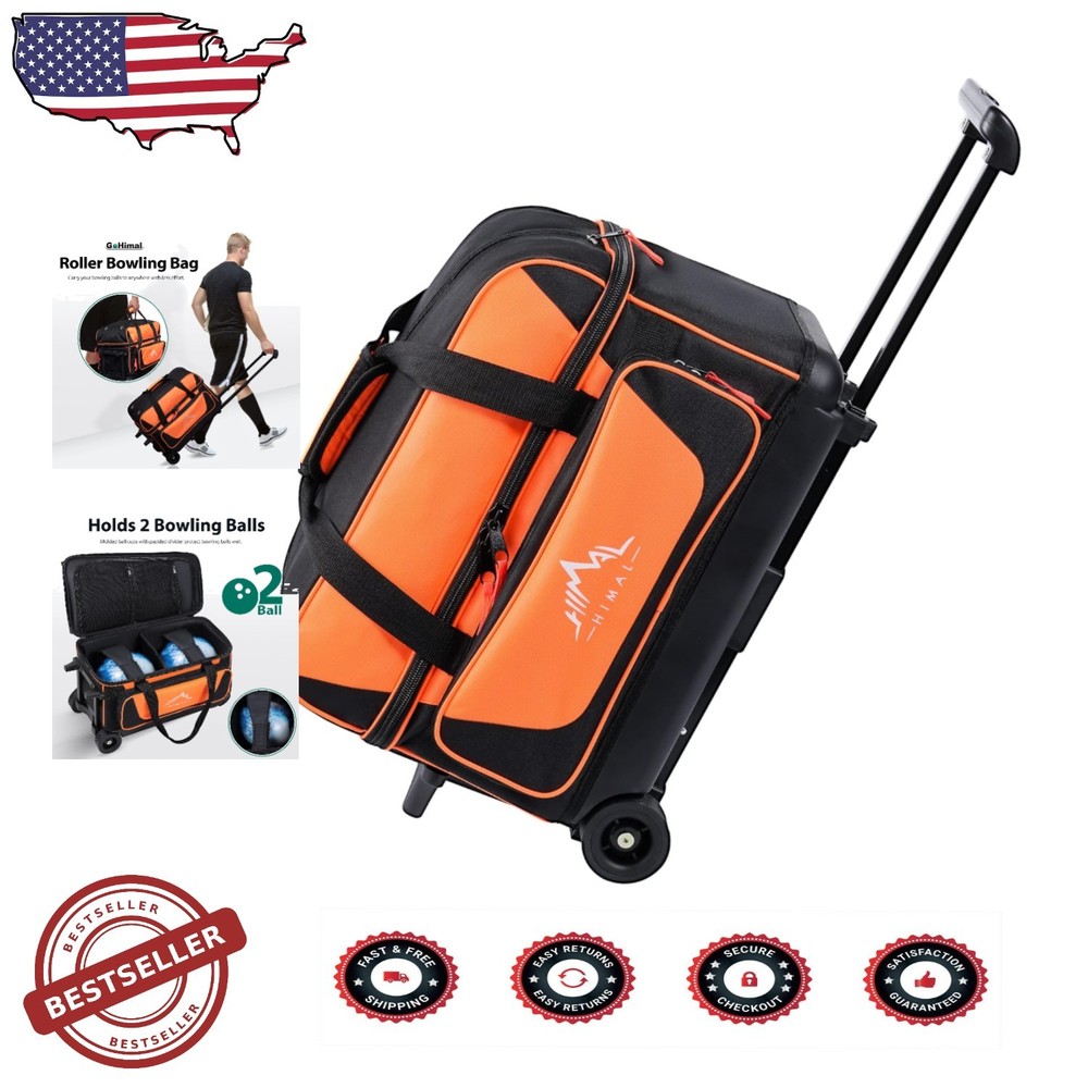 Durable 2 Ball Rolling Bowling Bag with Shoe Storage & Extendable Handle