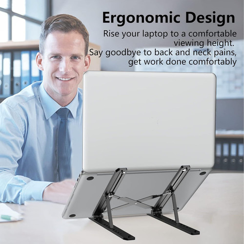 Laptop Stand for Desk, Adjustable Riser ABS+Silicone Foldable Black