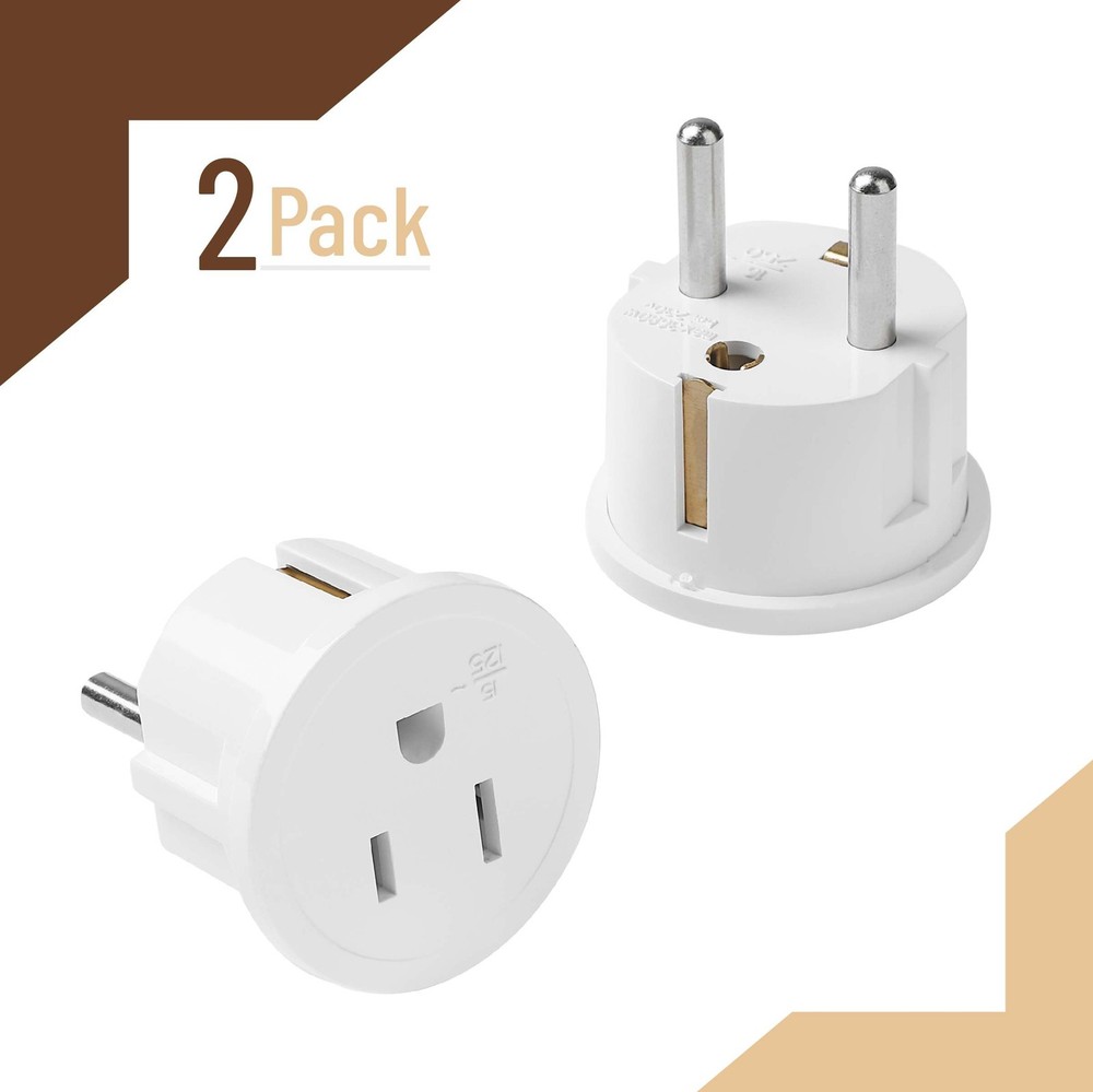 Bates- European Travel Plug Adapter, 2 Pack, Type E/F, 2 Pack