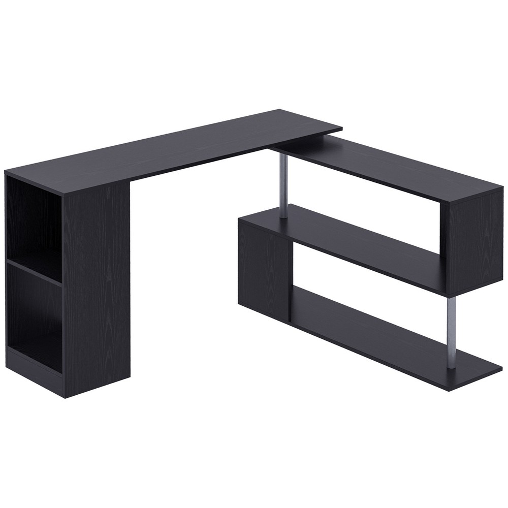 Rotating Corner Table Shelf Combo L-Shaped I-Shape Home Office, Black