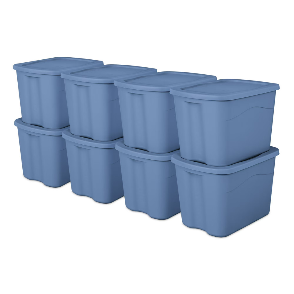 Sterilite Large Storage Bin, 18 Gallon Durable Plastic Storage Tote, Light Blue