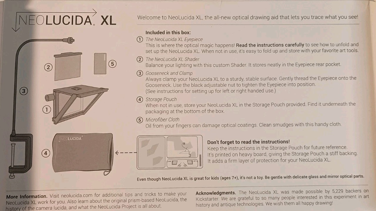 NeoLucida XL Optical Drawing Aid See Through Camera Ghost Image Mirror READ