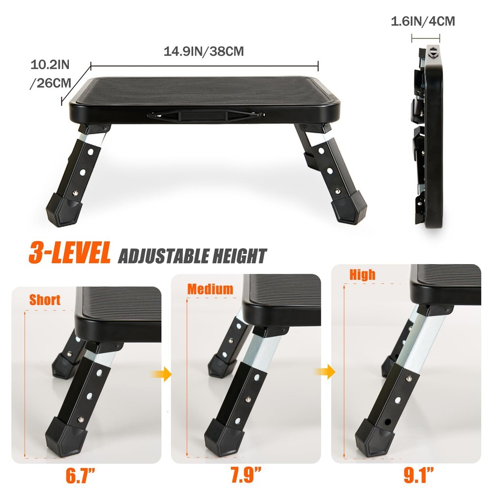 Folding Step Stool Height Adjustable 1- Step 330lbs Sturdy Portable Step Plat...