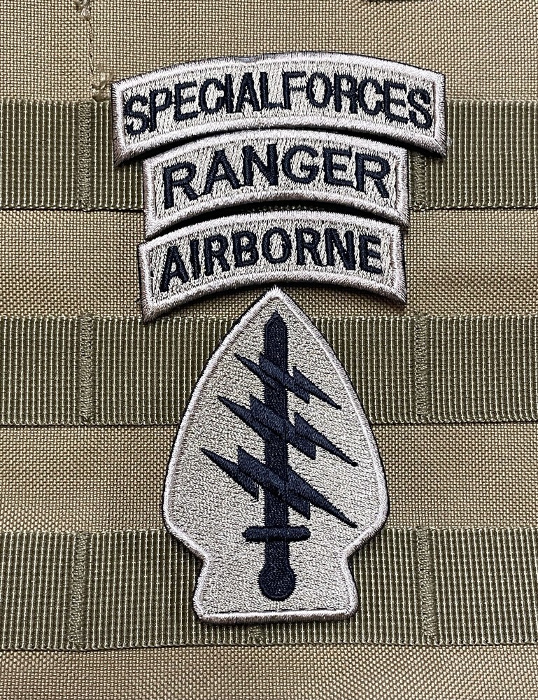 Special Forces Airborne Ranger Tabs Army Tactical 11B Hook Loop Patch Tan Gold