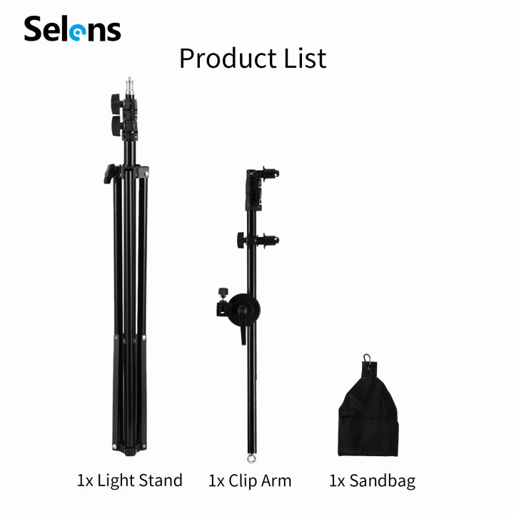 Selens 6.5FT Light Stand Photo Studio Reflector Holder Boom Arm + Sand Bag