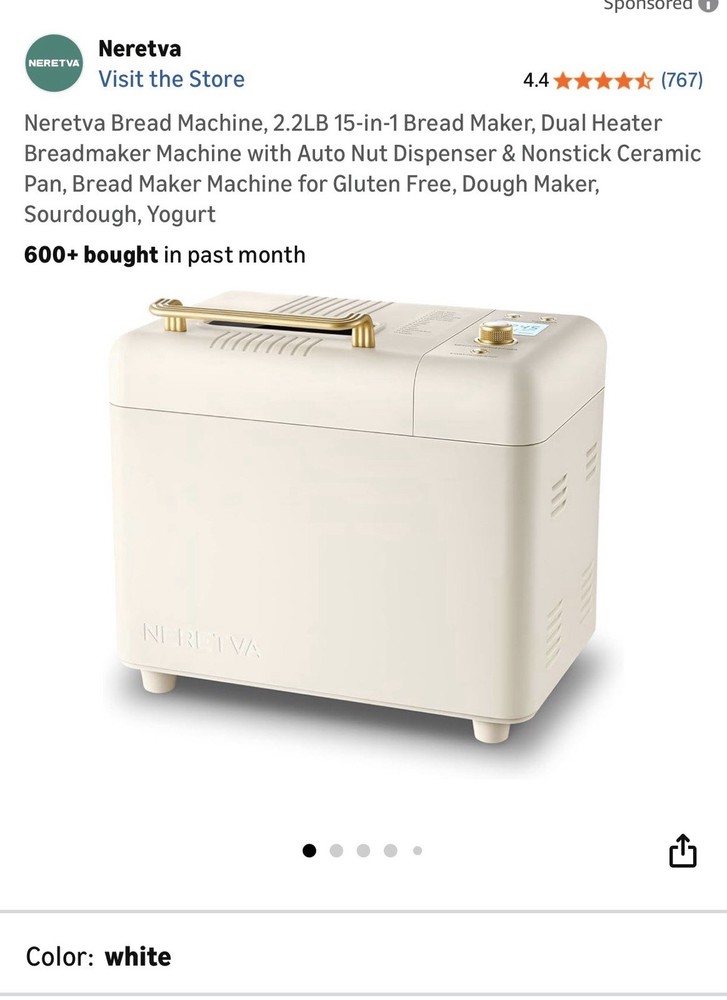 Neretva Automatic Bread Maker Ivory Gold Countertop Machine