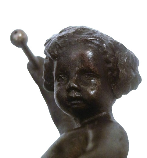 Antique Bronze Cherub Child Drummer Statue