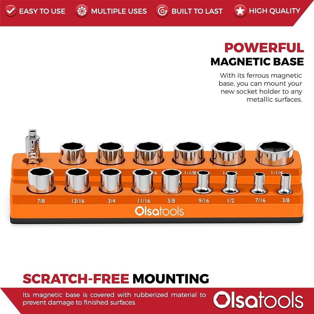 Orange Magnetic Socket Organizer - Professional Tray