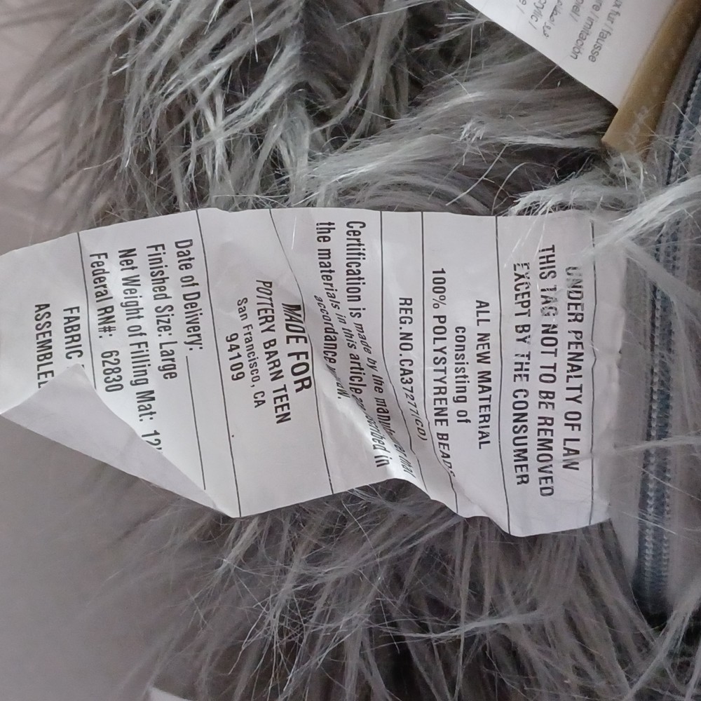 Pottery Barn Teen Snowcone Himalayan Faux Fur Bean Bag Cover Gray White NWT