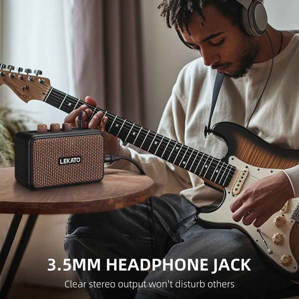 LEKATO Portable Mini Electric Guitar Bass Amplifier Practice Speaker 2 Effects