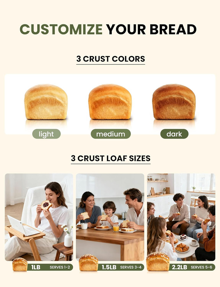 Bread Maker, 2.2LB 16-In-1 Bread Machine, Automatic Bread Maker Machine with Non