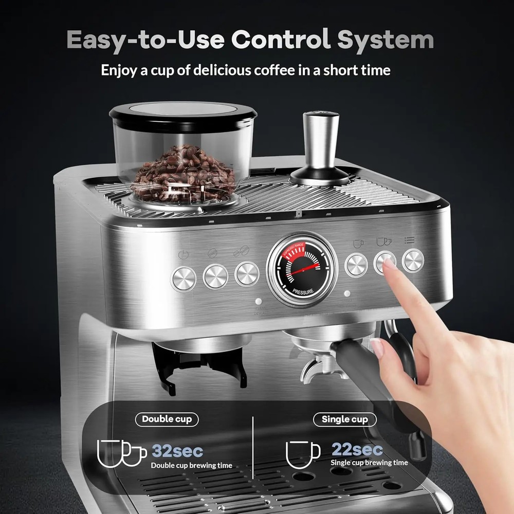 Espresso Machine with Grinder 20 Bar Semi-Automatic Coffee Maker PID Control