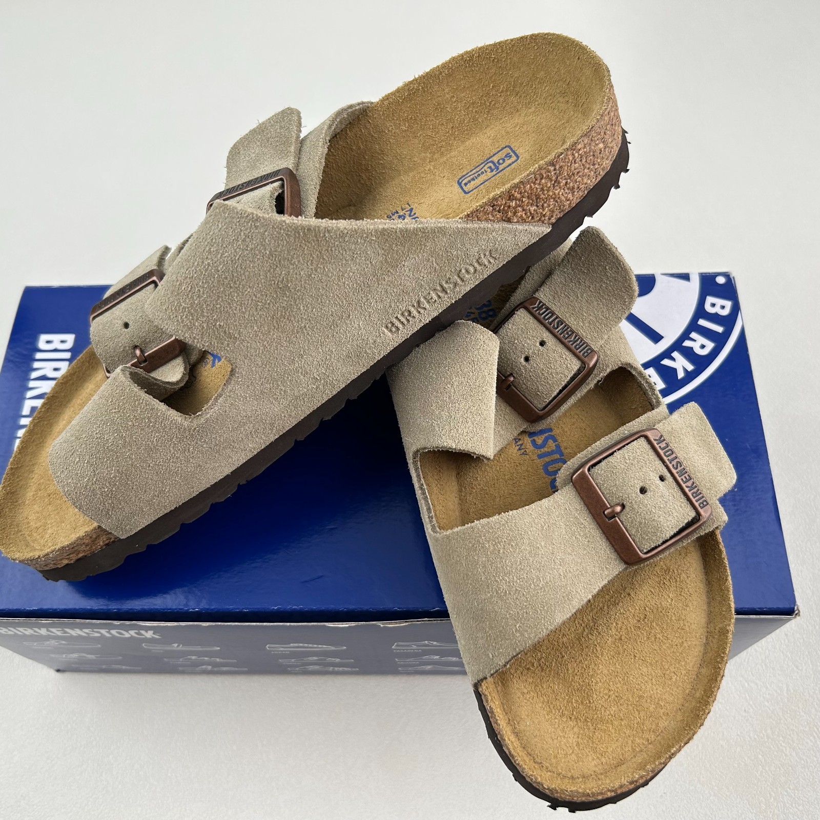 Birkenstock Arizona Taupe Sandals Soft Footbed Suede Leather Sizes 37-45