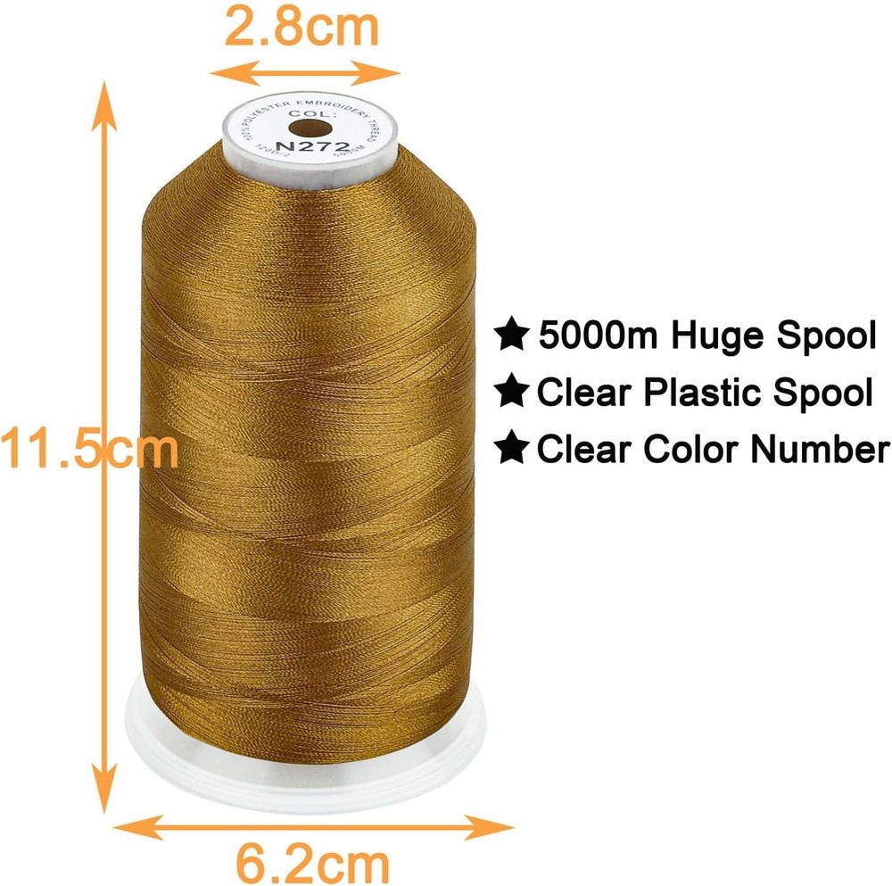 Versatile Old Gold Polyester Thread 5000M, 40WT for Creative Embroidery Projects