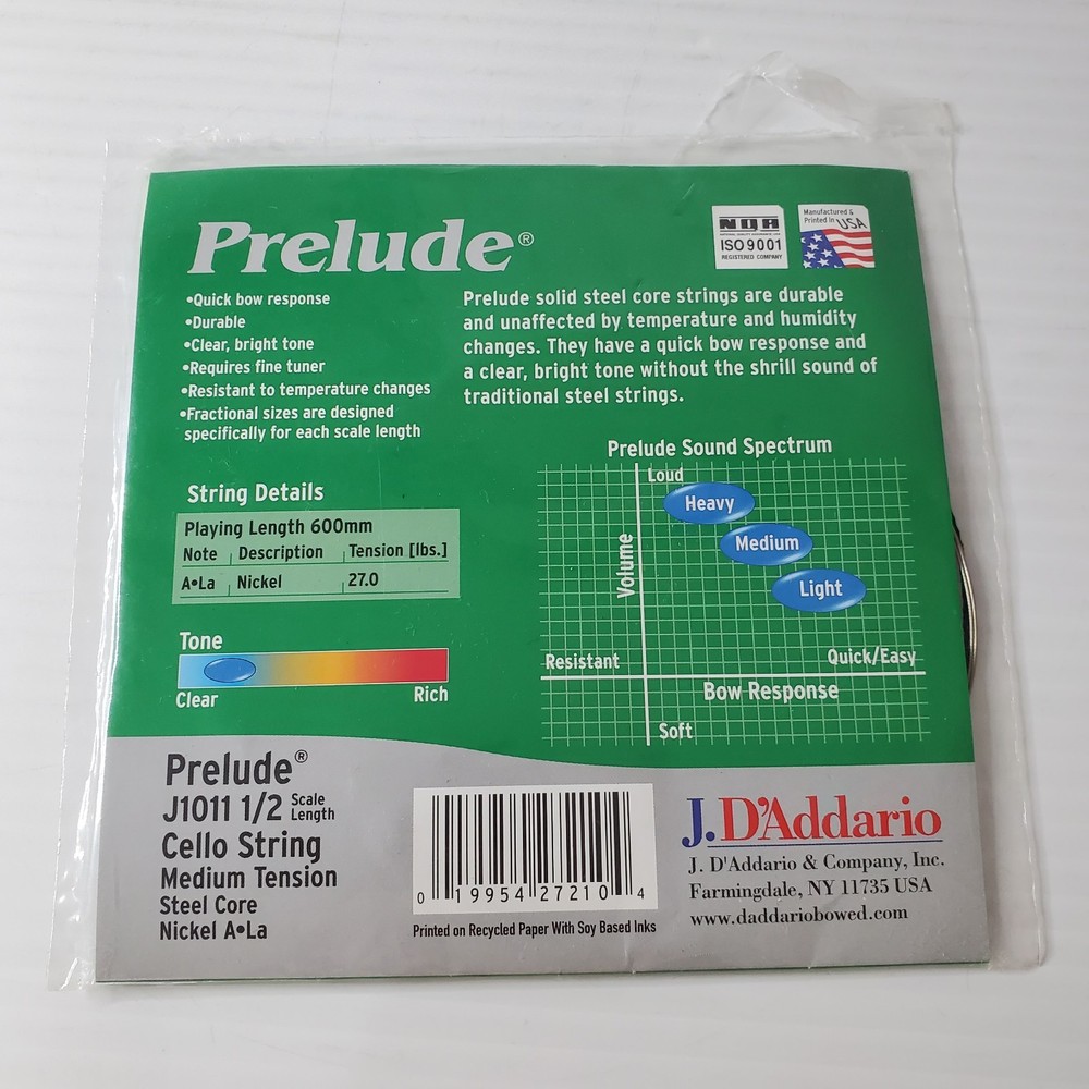 D'Addario Prelude Cello Single A String 1/2 Scale Medium Tension New