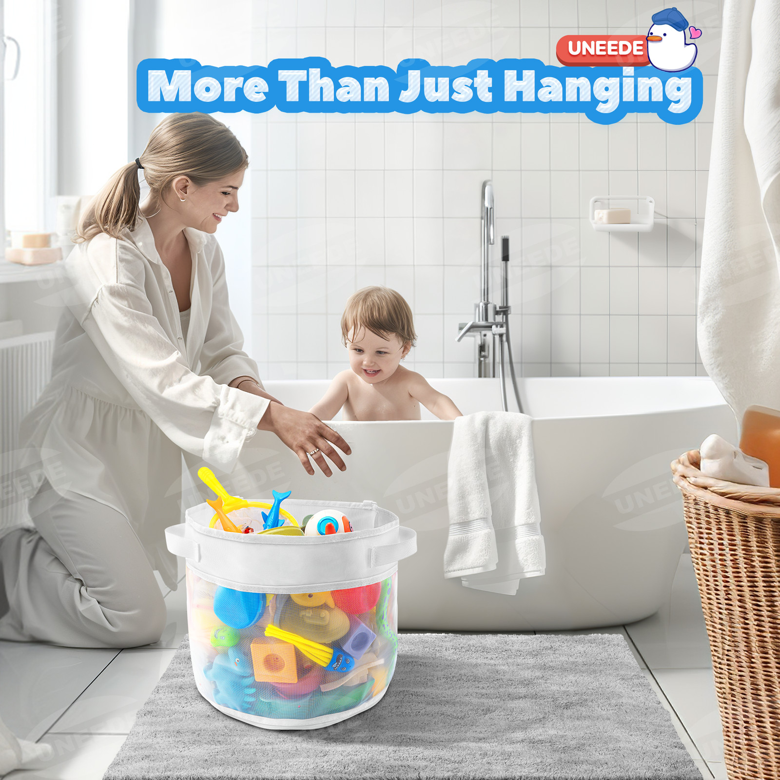 UNEEDE Baby Bath Toy Organizer Bath Toy Mesh Shower Holder for Tub Bathroom